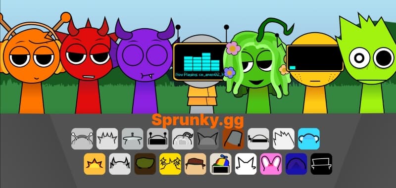 Sprunki Retake gameplay screenshot showing animated characters making music